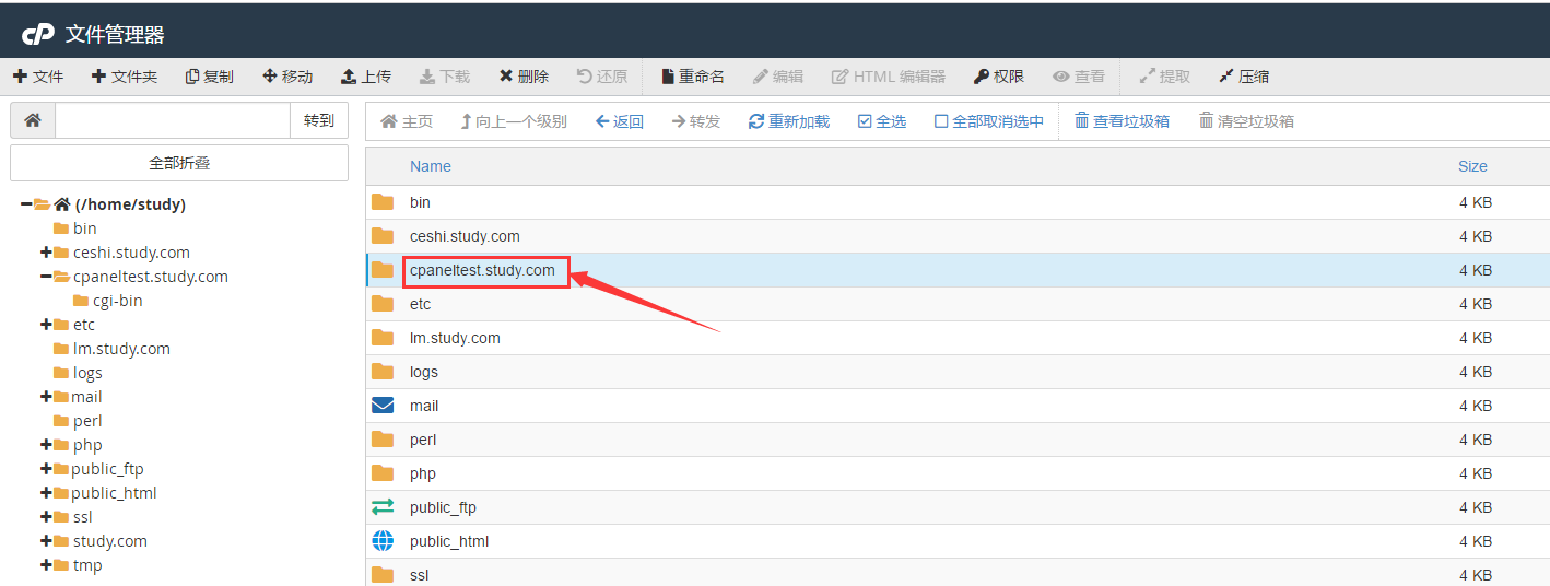cpaneltest.study.com 文件夹